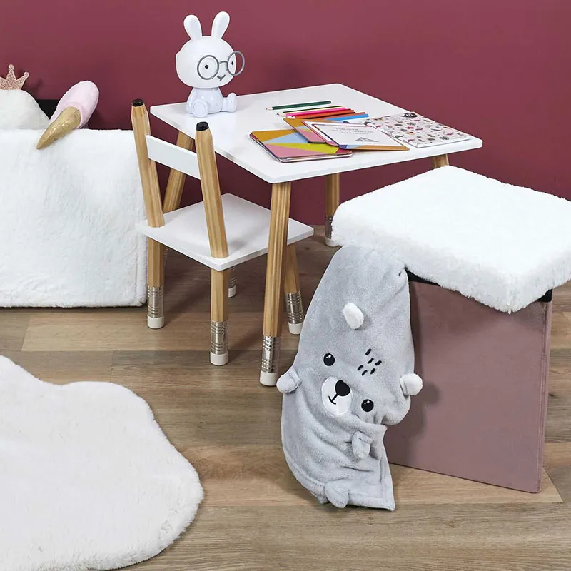 Coffre pouf pliable effet fourrure Léo Rose - 38x38x38cm-4