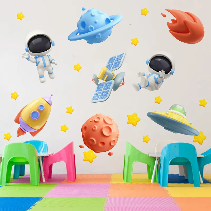 Stickers - Astronautes dans l'espace effet 3D-0