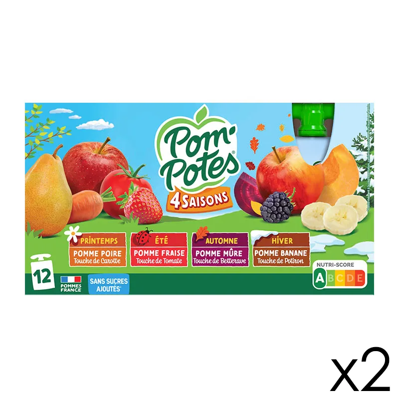 24 Compotes Gourdes 4 saisons P.Poire Carotte, P.Fraise Tomate, P.Mûre betterave, P.Banane Potiron - 24x90g-0