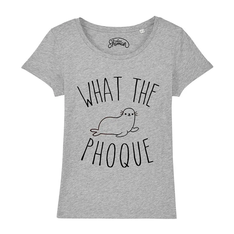 T-shirt Femme BIO What the phoque - Gris chiné-0