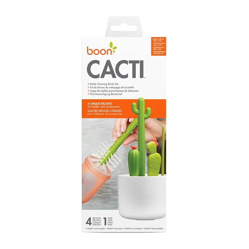 Set 4 brosses à biberon Cactus + Présentoir - Blanc/Vert-7