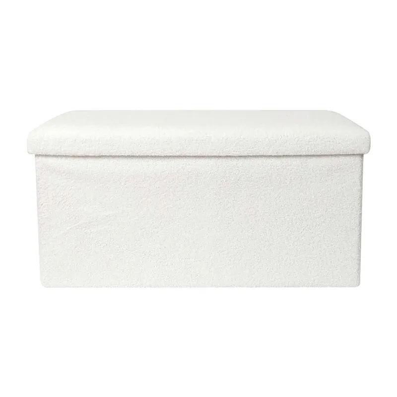 Coffre banc pliable en bouclette Blanc - 76x38cm-2