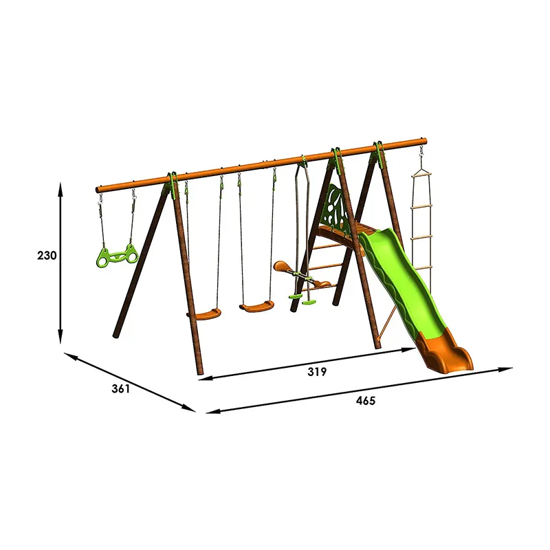 Portique Bois & Métal 2,3m 5 agrès + plateforme + toboggan Octavo - 3+-8