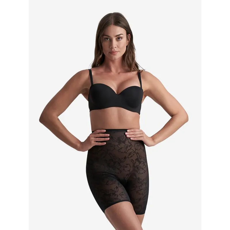 Short gainant taille haute en dentelle - Noir-12