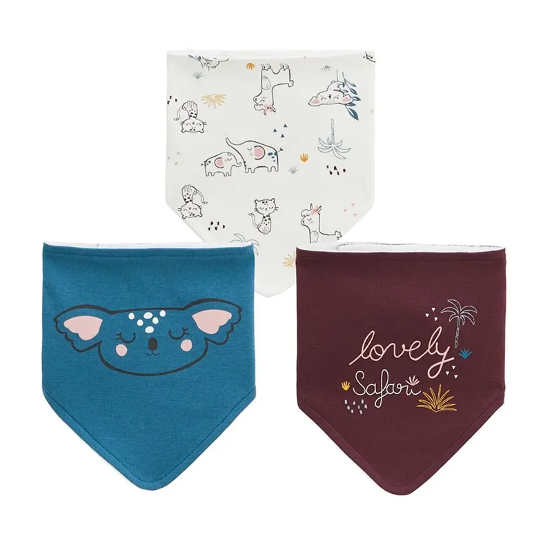 3 Bavoirs bandana Lovely Safari - Bleu canard/Écru/Bordeaux-0