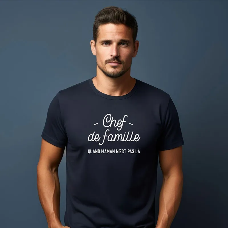 T-shirt Chef De Famille : Quand Maman N'Est Pas Là BIO - Navy-0