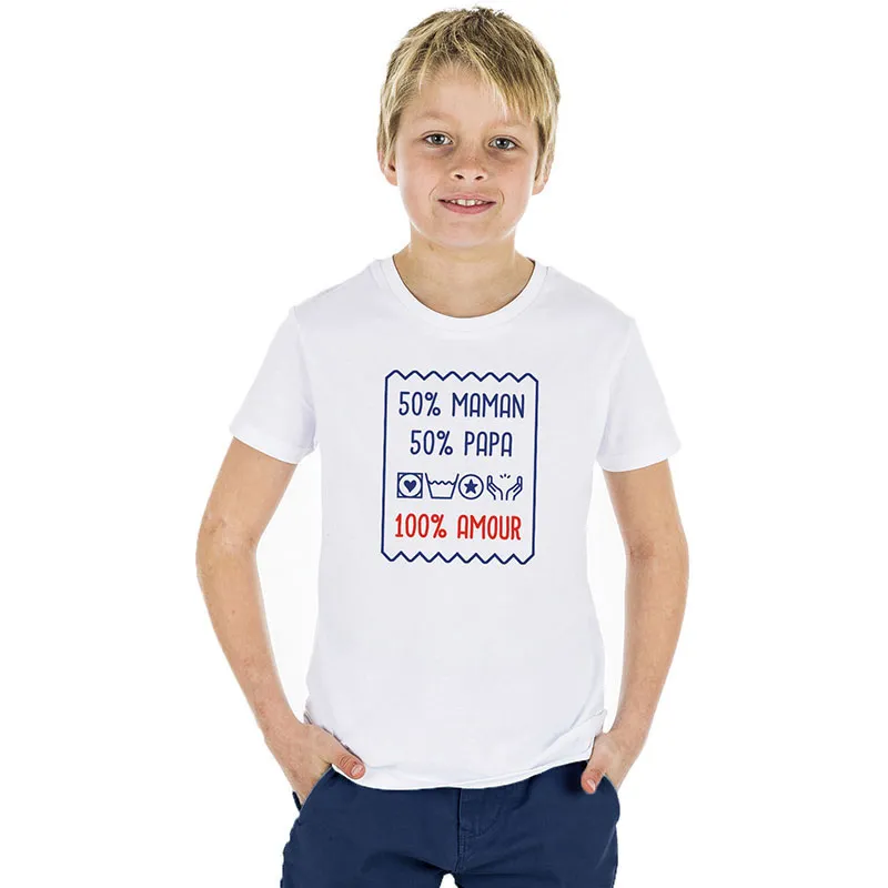 T-shirt Garçon 50%Maman 50%Papa 100%Amour BIO - Blanc-0