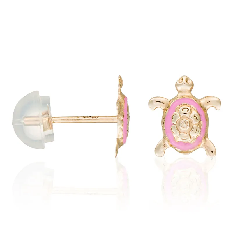 Puces d'oreilles enfant Jolie Tortue émail - Or Jaune 375/1000-0
