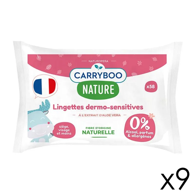 9 Paquets de Lingettes Dermo-sensitives à l'aloe vera BIO - 9x58-0