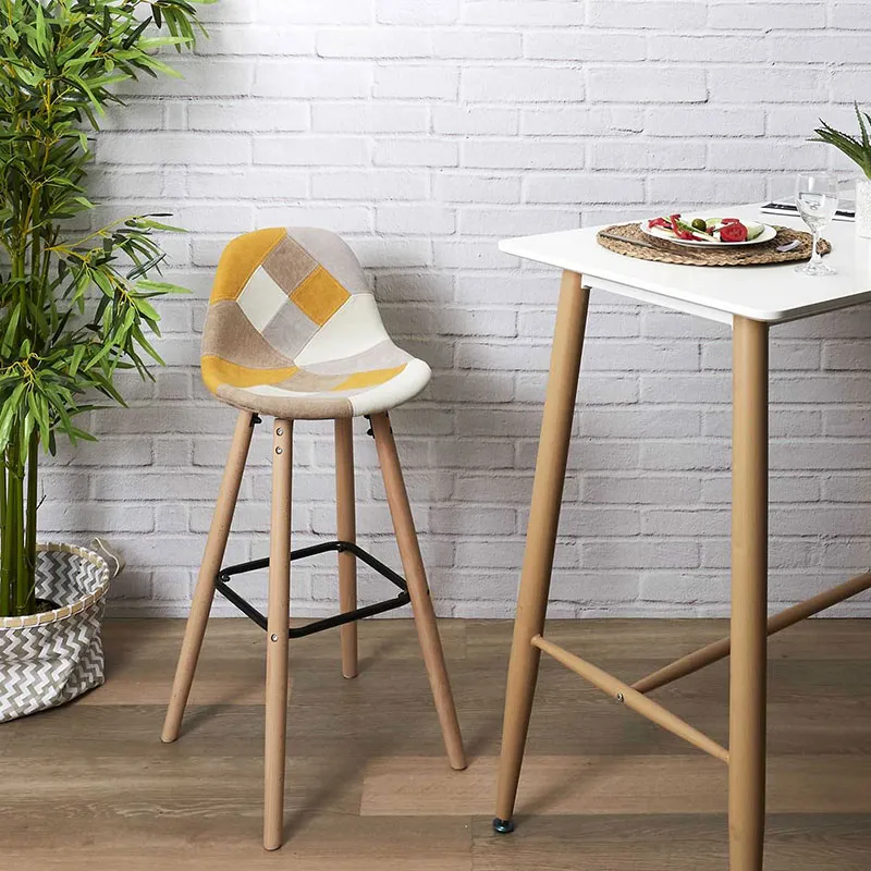 2 Tabourets de bar Patchwork Jaune - 92,5x39x45cm-2
