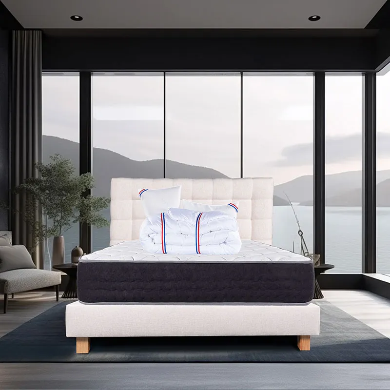 Matelas Sérénité 27cm très ferme ress. ensachés + Sommier Beige 20cm + 2 Oreillers + Couette + Tête de lit-1