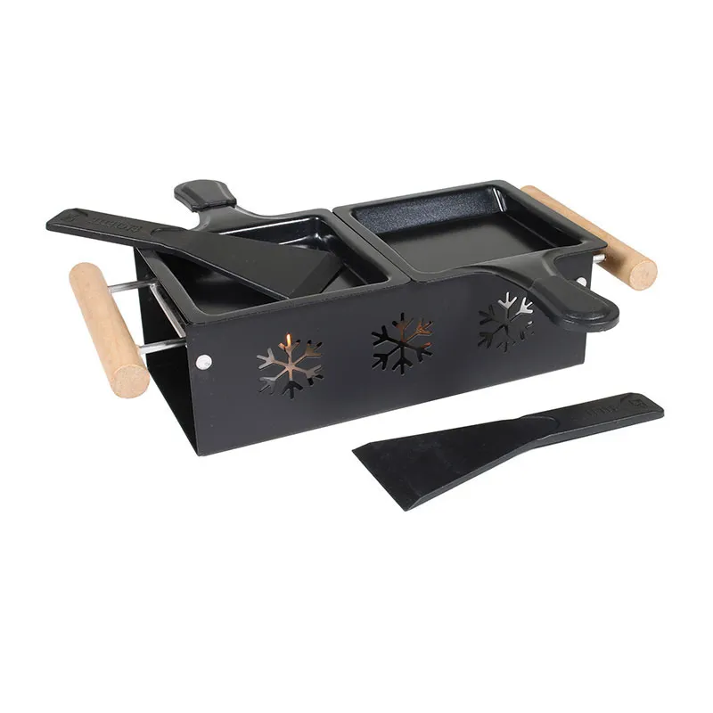 Raclette duo à la bougie Bois/Inox Noir - 32x11x6.2cm-3
