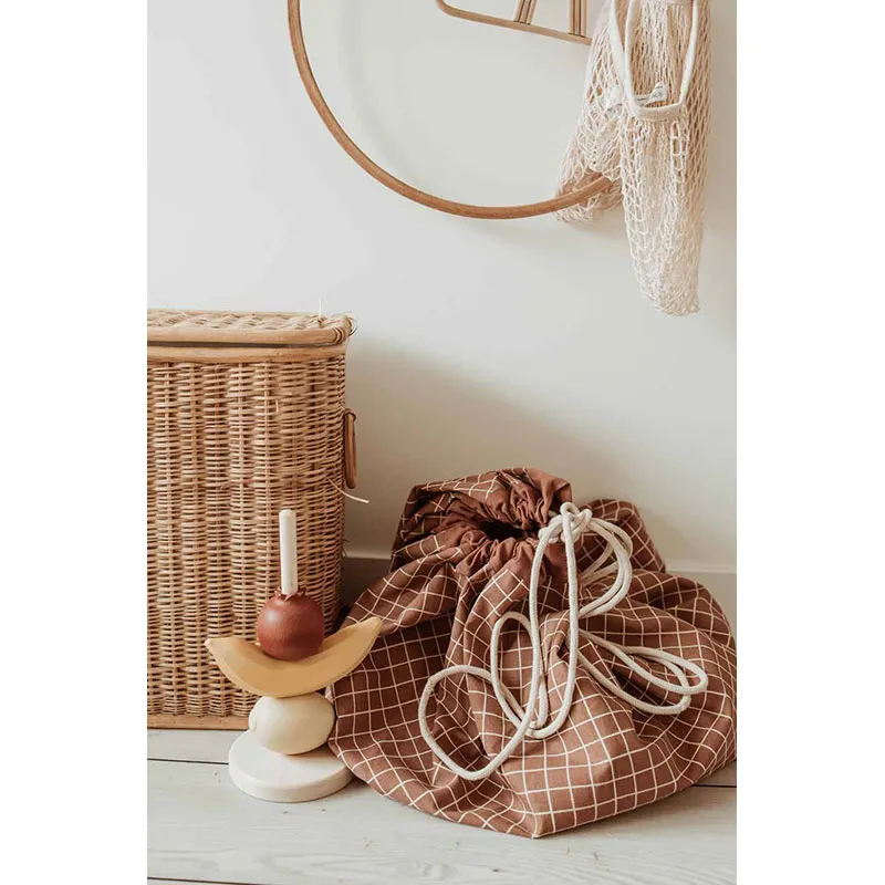 Sac à jouets 2en1 Grilles Marron - ø140cm-9