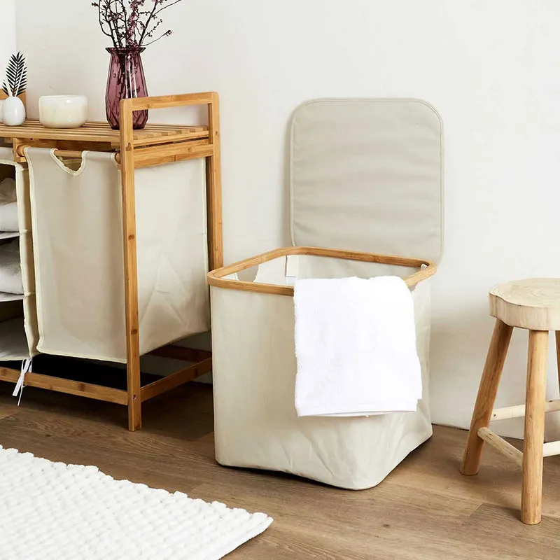 Panier de rangement Carré Bambou/Gris - 38x38x38cm-1