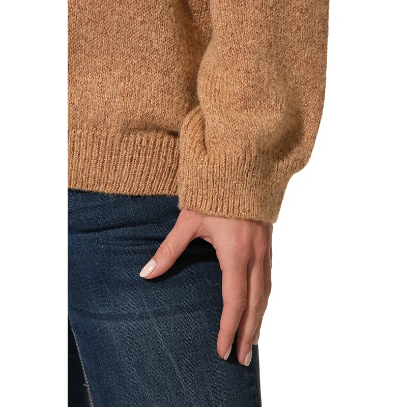 Pull Figue Oversize Col V fil Lurex Femme - Camel-5