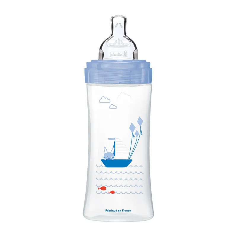 Bib anti-coliq. Tétine plate 330ml déb.3 Bleu Mer- 6m+-2
