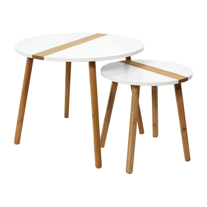 2 Tables gigognes Blanc/Marron - 40/48cm-0