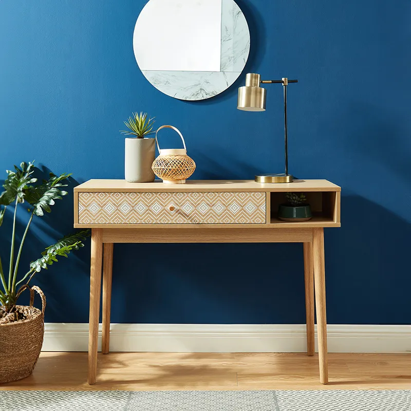 Console Leika effet chêne Blanc - 100x35x75cm-0