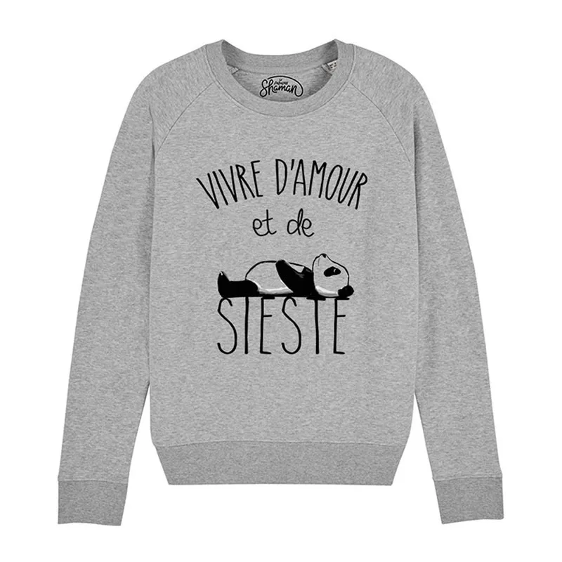 Sweat Femme Vivre d'amour et de sieste - Gris chiné-0