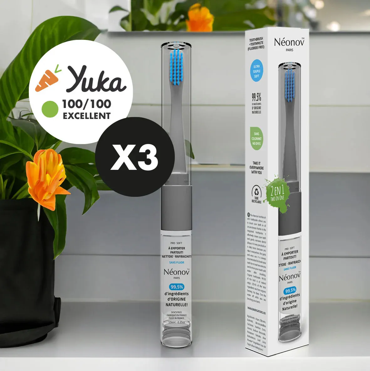 3 Brosse à dents Adulte avec dentifrice 2en1 Néonov-1