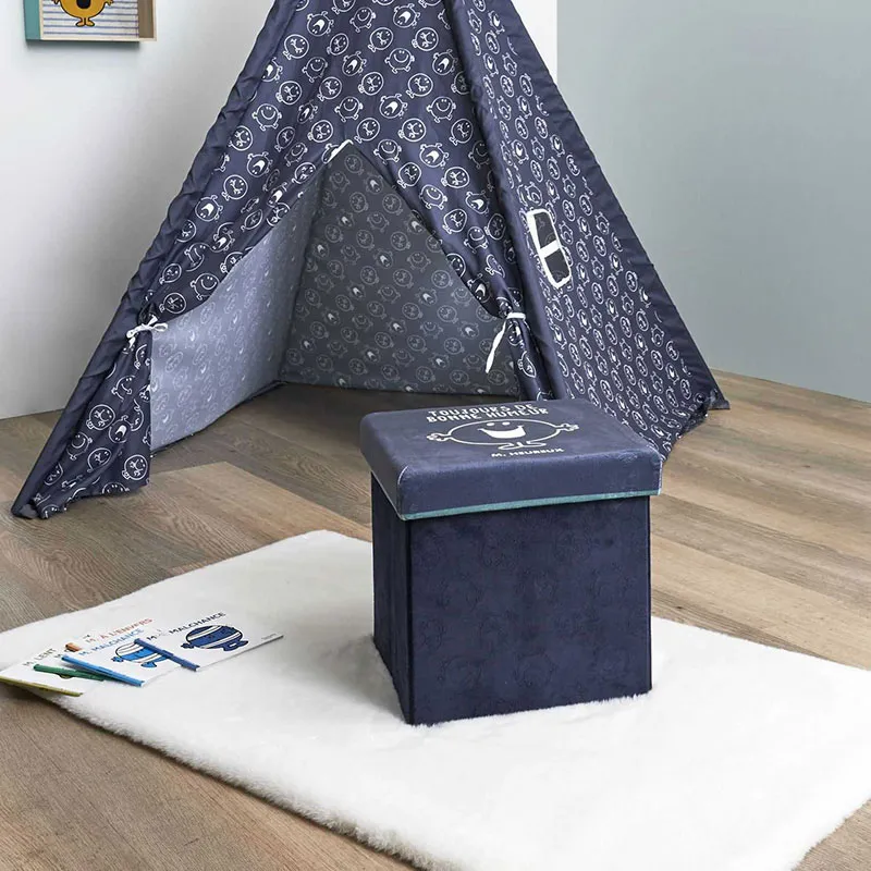 Coffre pouf pliable Monsieur Heureux Bleu - 30x30cm-6