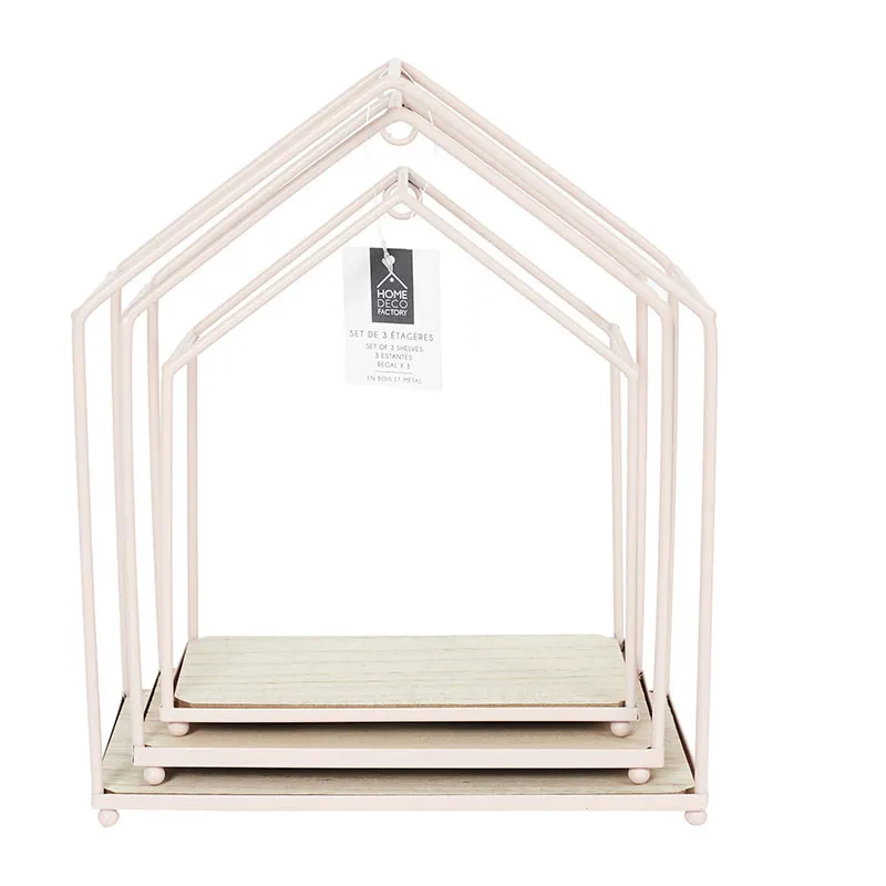 3 Étagères maison filaire Rose - 23x13x28cm-2
