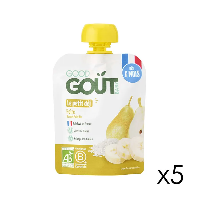 5x70g Gourdes petit déj Poire BIO - 6m+-0