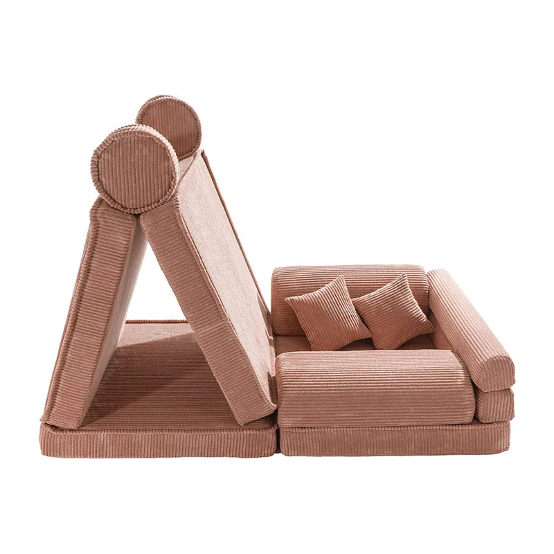Canapé enfant Aesthetic Premium en velours Rose - 160x80x40cm-2