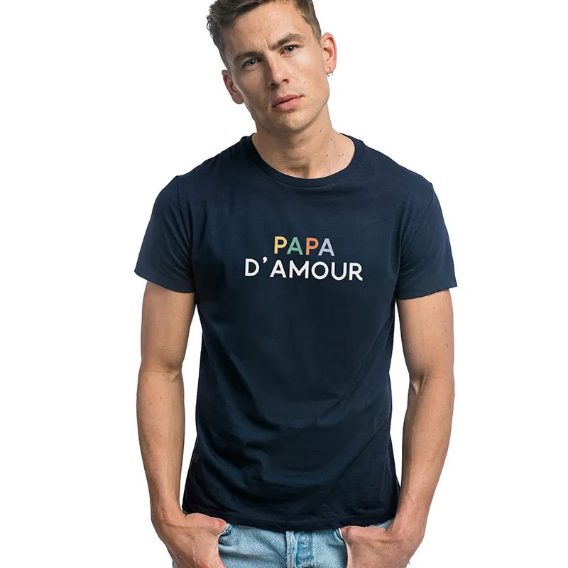 T-shirt Homme Papa d'amour coloré BIO - Navy-0