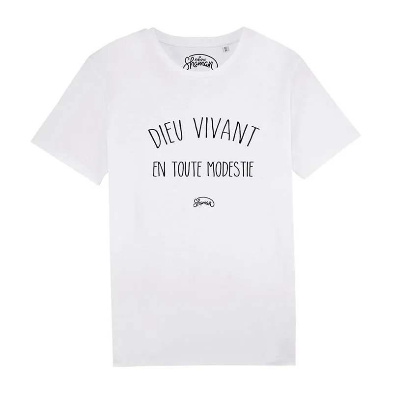 T-shirt Homme Dieu vivant en toute modestie BIO - Blanc-0