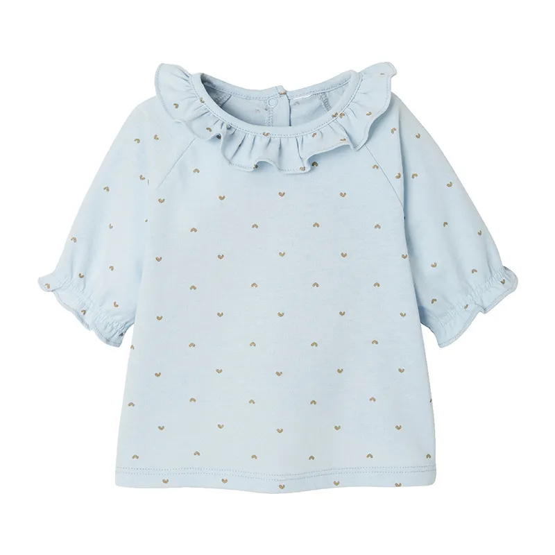 T-shirt MC Coton collerette Coeur - Bleu-0