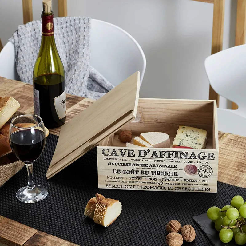 Cave à Fromage avec Couteau Marron/Bois - 25x25cm-0