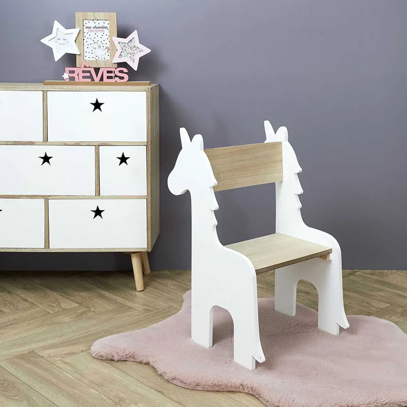 Chaise enfant Licorne Bois/Blanc - 33x60x41cm-1