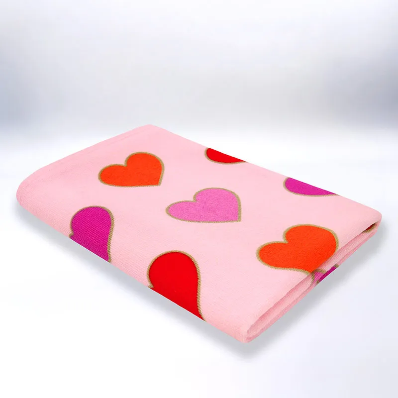 Serviette de plage enfant Coeurs Rose - 70x140cm-1