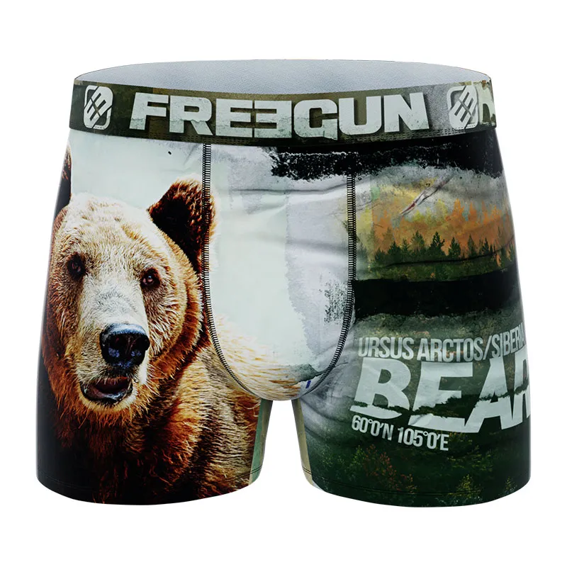 4 Boxers polyester recyclé Homme Animal Sauvage - Jaune/Blanc/Rouge/Orange-1