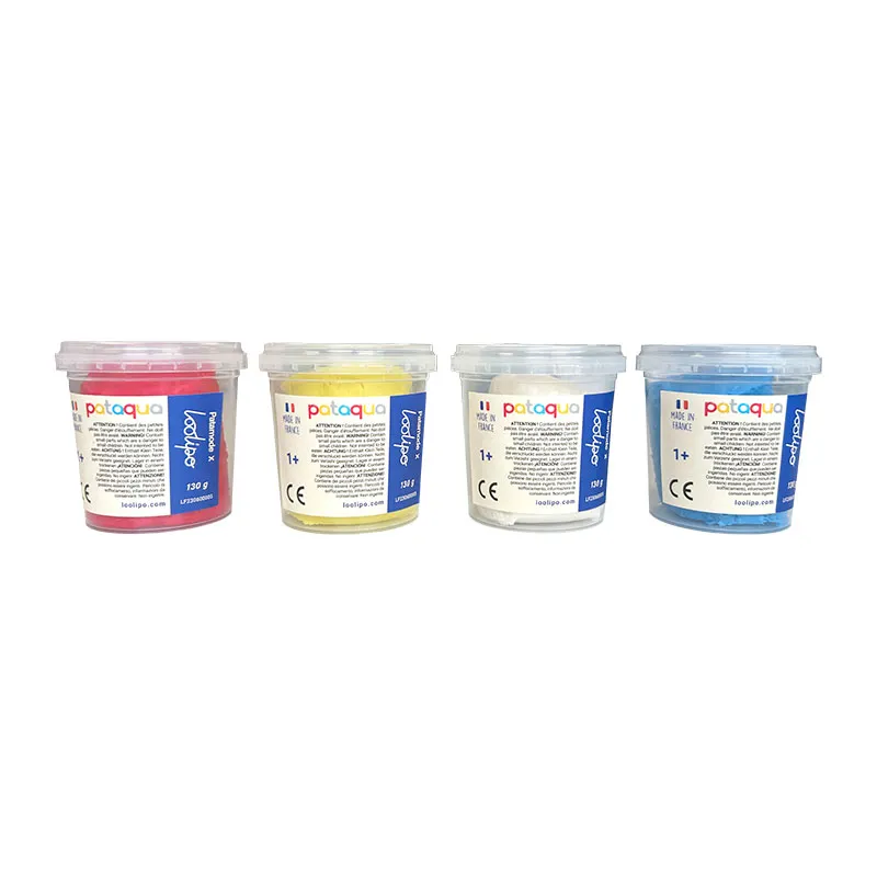 Pâte à jouer 4 pots 130 g Rouge/Jaune/Blanc/Bleu - 12m+-4