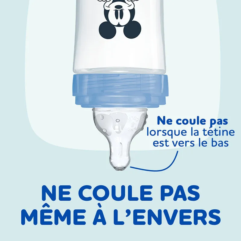 Coffret 3 Bibs anti-coliq. Tétine rondes 270ml déb.2 Mickey Bleu - 0m+-3