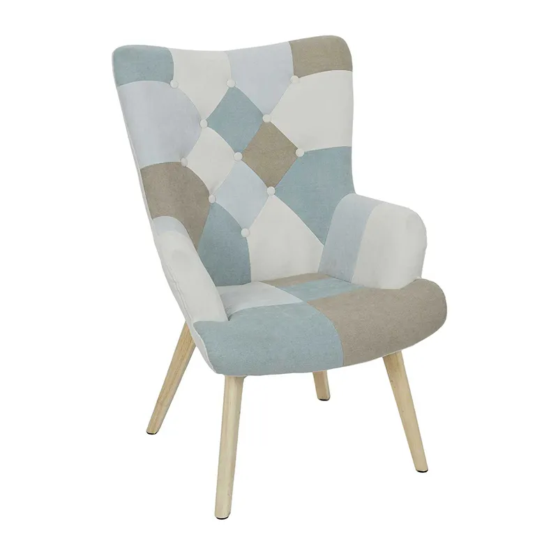 Fauteuil Helsinki Patchwork Bleu - 68x99x74cm-2