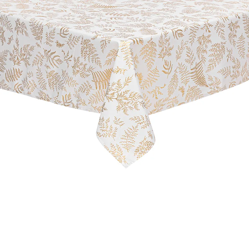 Nappe anti-tâches Blanche Feuillage Doré - 140x360cm-0