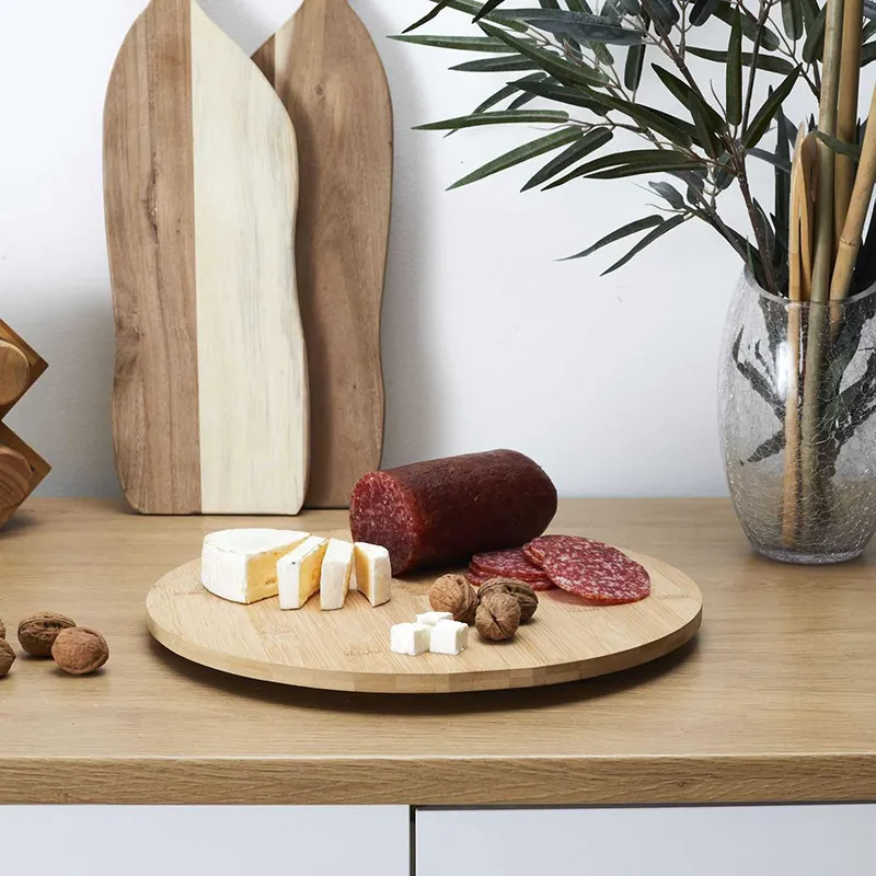 Plateau rond tournant en bambou Bois - 35x35x2,5cm-1