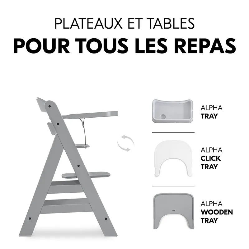 Chaise-haute Alpha+ + Transat Alpha Bouncer 2en1 + Tablette Grise - 0m+-5