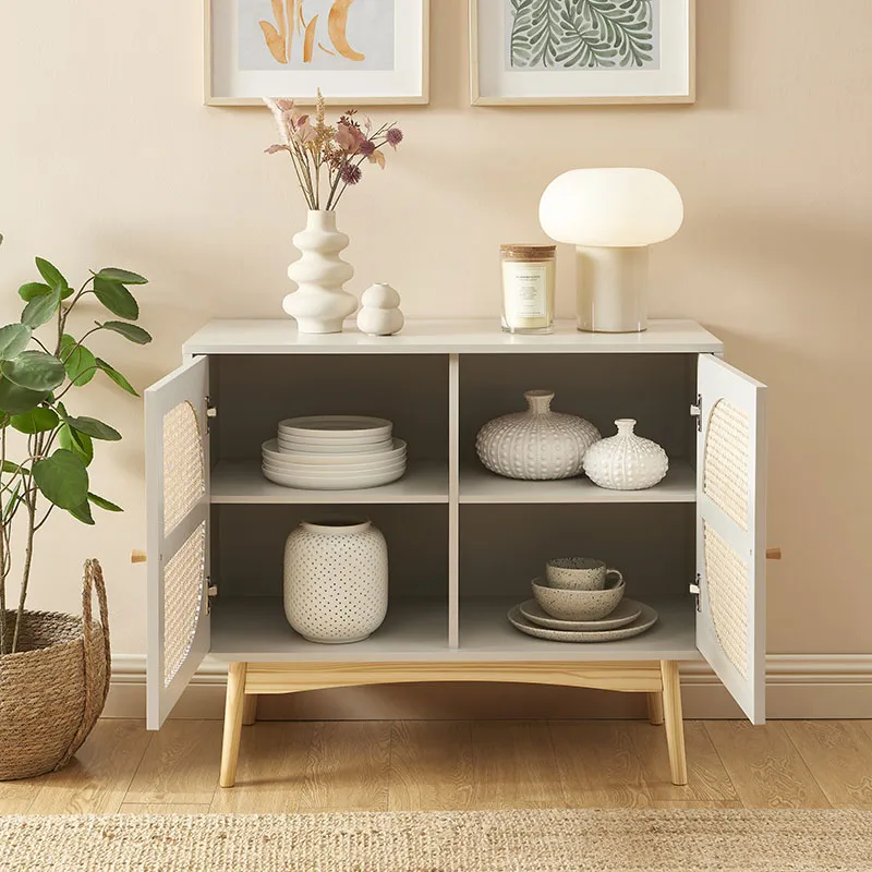 Buffet Sixtine Cannage Rotin Gris perle - 90x40x75cm-5
