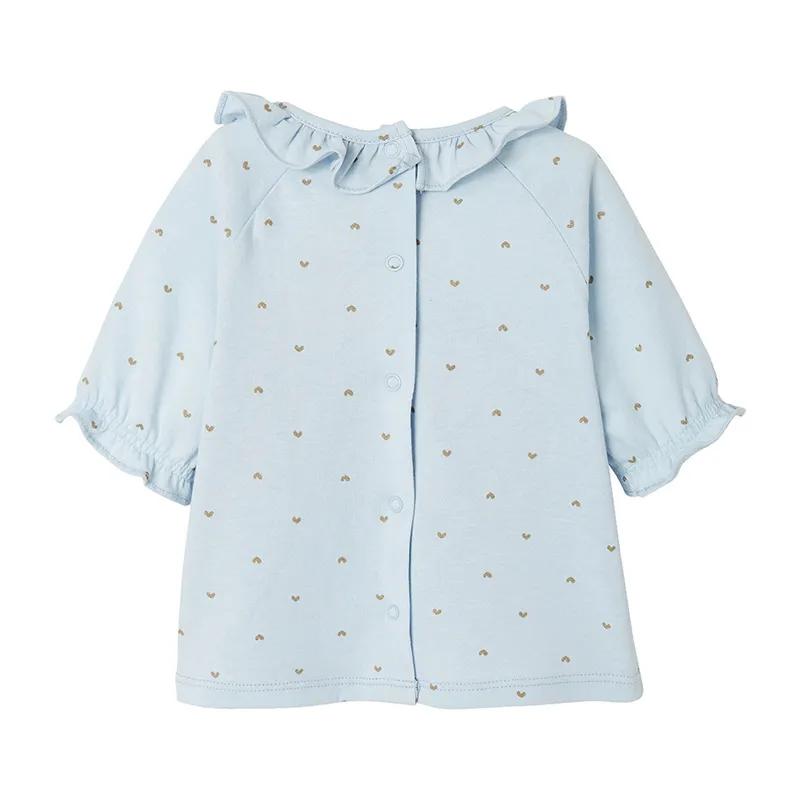 T-shirt MC Coton collerette Coeur - Bleu-1
