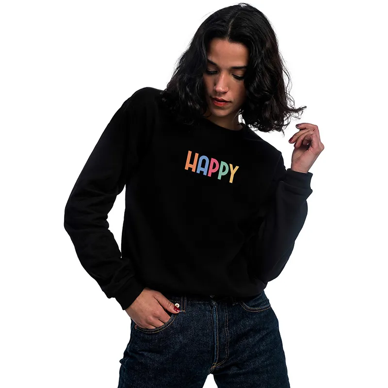 Sweat Femme Happy coloré - Noir-0