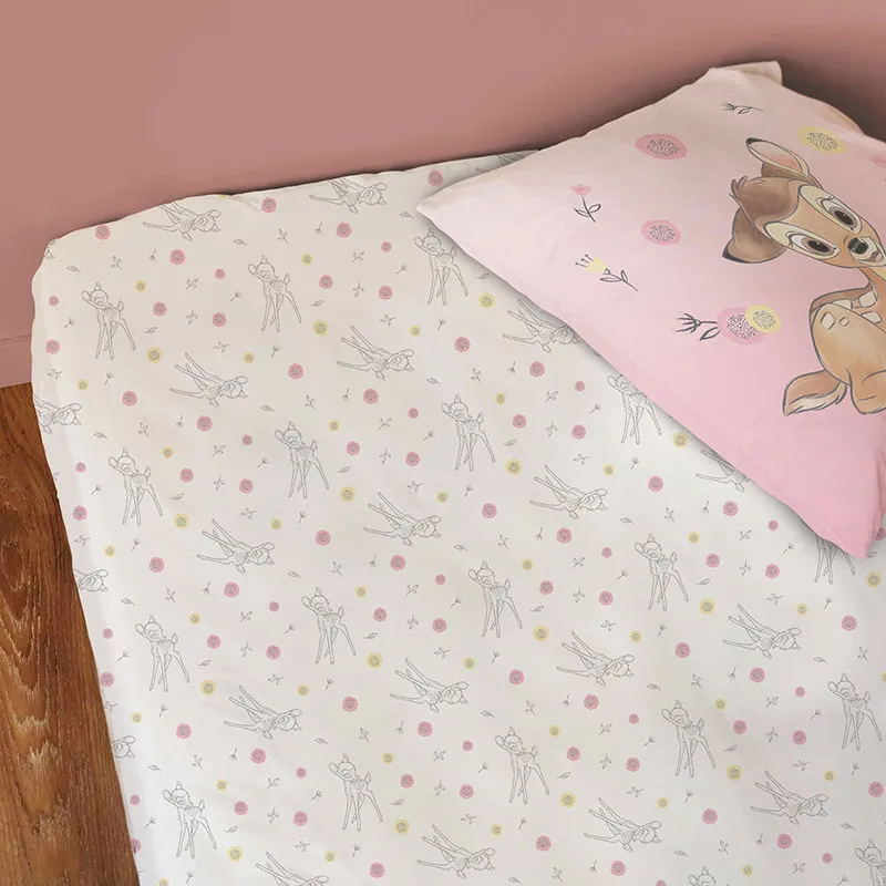 Drap-H. Coton Bambi Fleurs Blanc Bonnet 25cm - 90x190cm-2