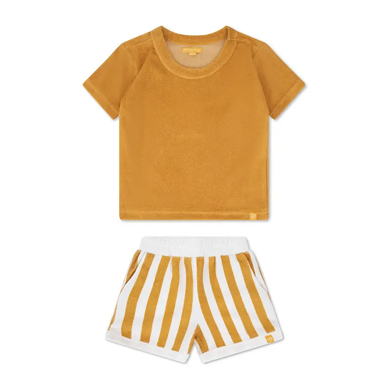 Ensemble Short/T-Shirt en Coton Rayures - Jaune-1