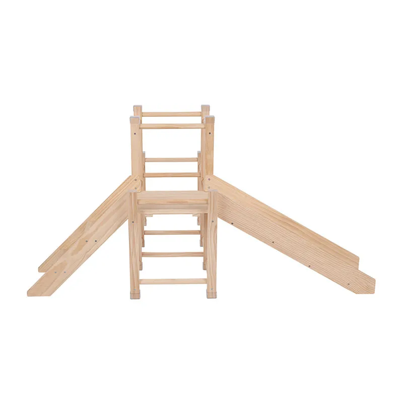 Aire de jeux Bois + Toboggan + Cadre d'escalade Naturel - 156x105cm-5