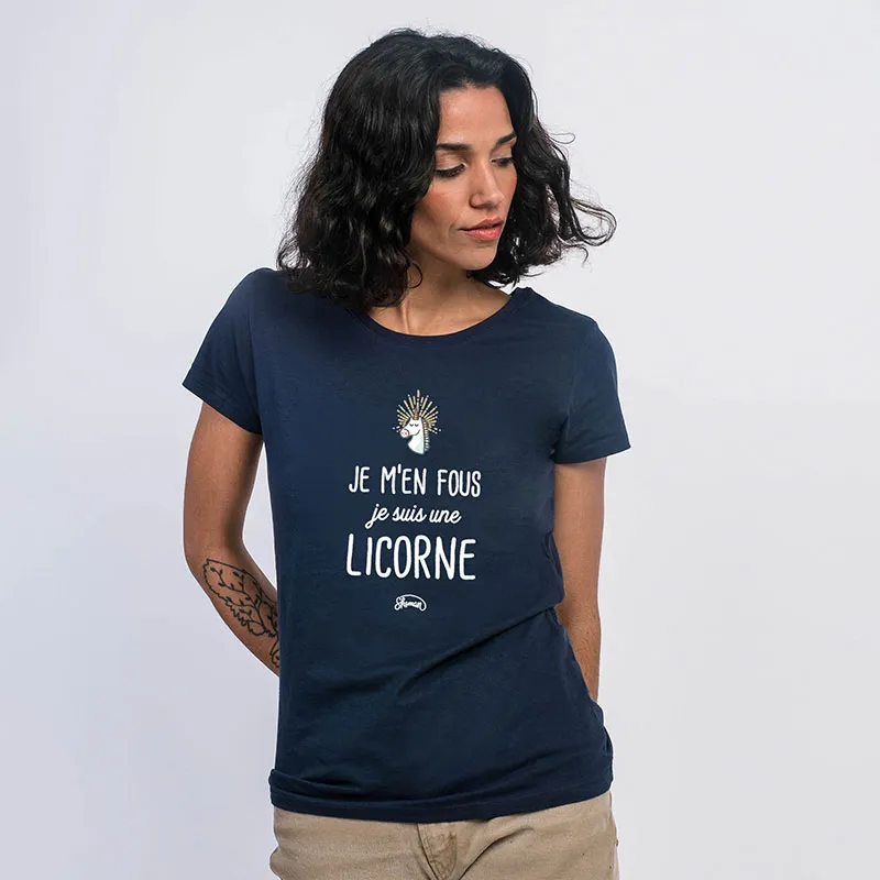 T-shirt Femme Je m en fous je suis une licorne BIO - Navy-0