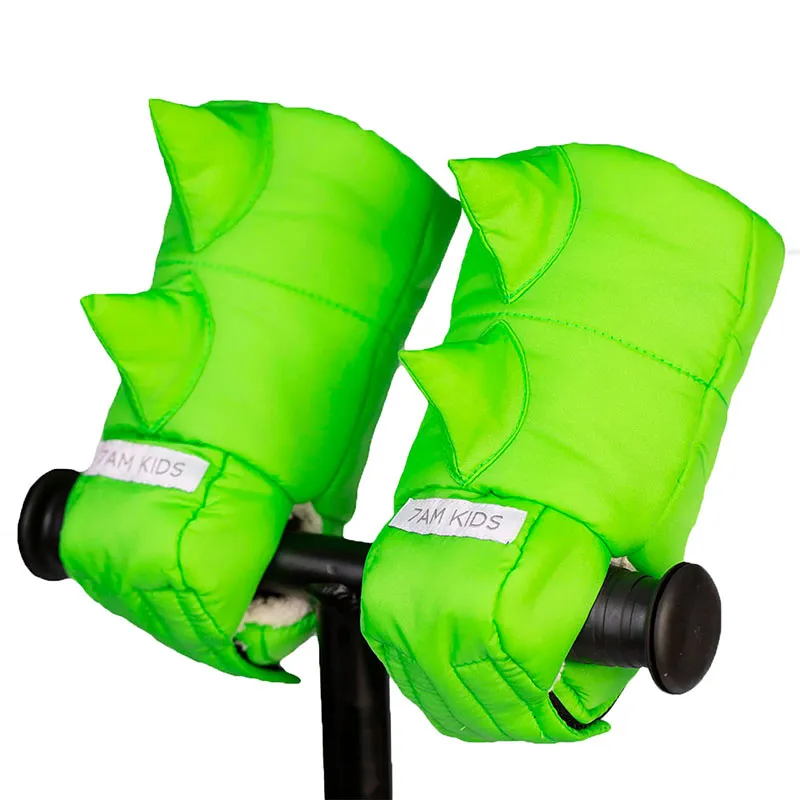 Moufles Enfant Dino avec attaches pour vélo/trottinettes - Lime Green-0
