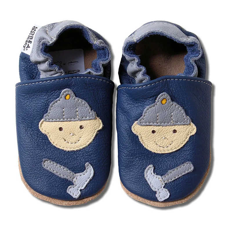 Chaussons cuir Construction - Bleu-0
